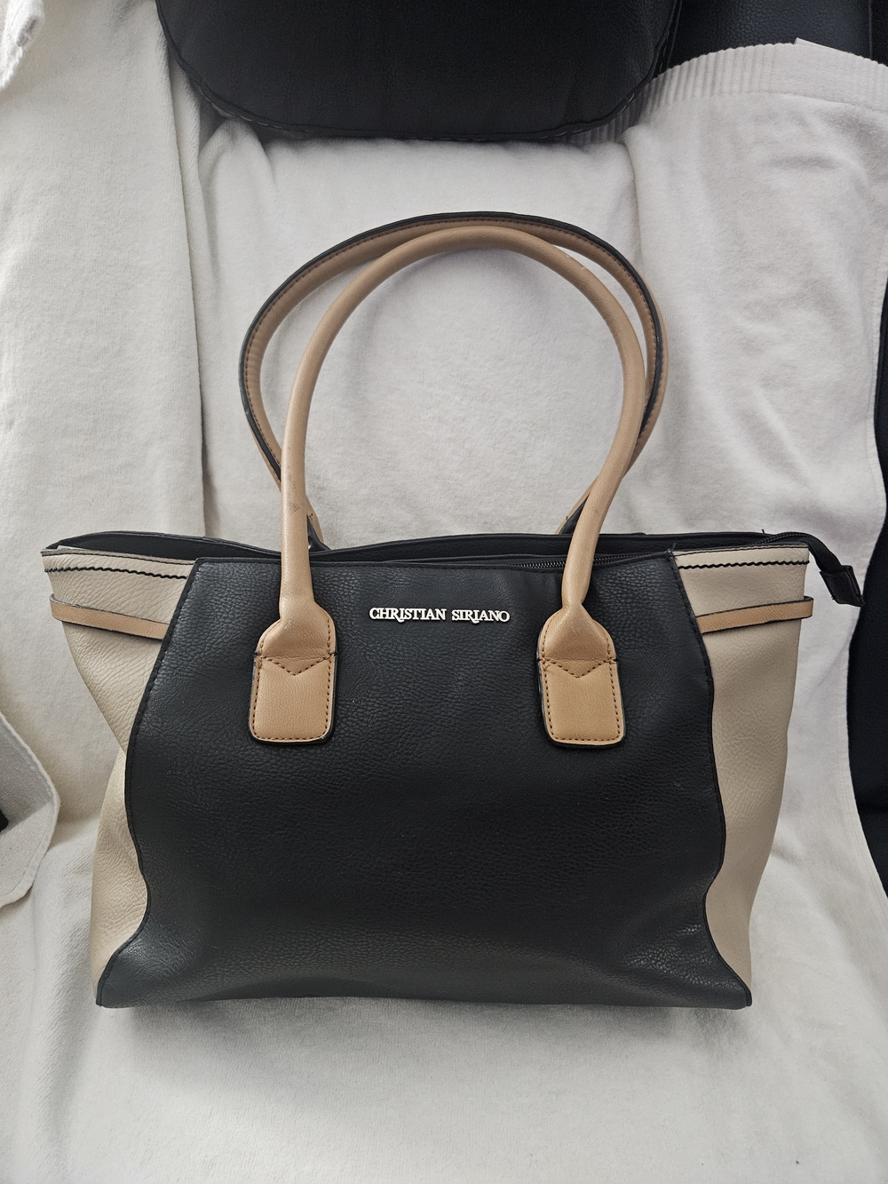 Christian Siriano Payless Colorblock Work Tote Shoulder Bag Black Cream Tan